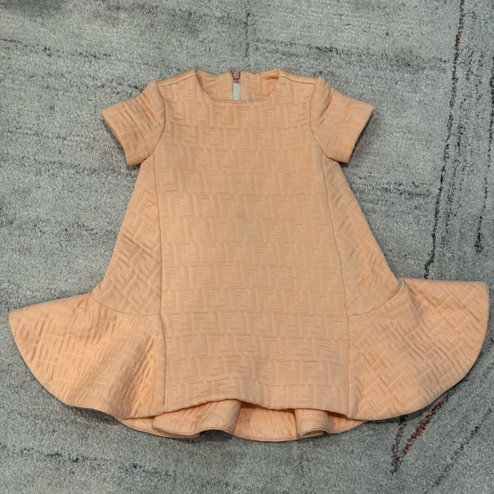 Authentic Fendi Logo Elegant Peach Pink Girls Kids Dress 3